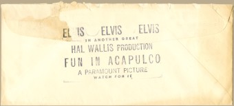 backside of the envelope with Fun In Acapulco advertisement