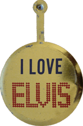 Gold Tab Pin reading: I LOVE ELVIS