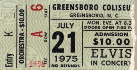 ticket stub from the July 1975 show in Greensboro
